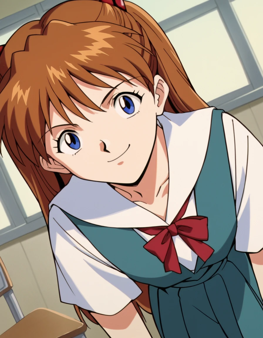 score_9, score_8_up, score_7_up, source_anime,
asuka langley soryu, <lora:asuka-langley-soryuu-classic-ponyxl-lora-nochekaiser:1>,
asuka langley soryu, long hair, bangs, blue eyes, brown hair, hair ornament,
school uniform, tokyo-3 uniform,
classroom, bent over, smile,
cowboy shot, looking at viewer, solo, dutch angle,