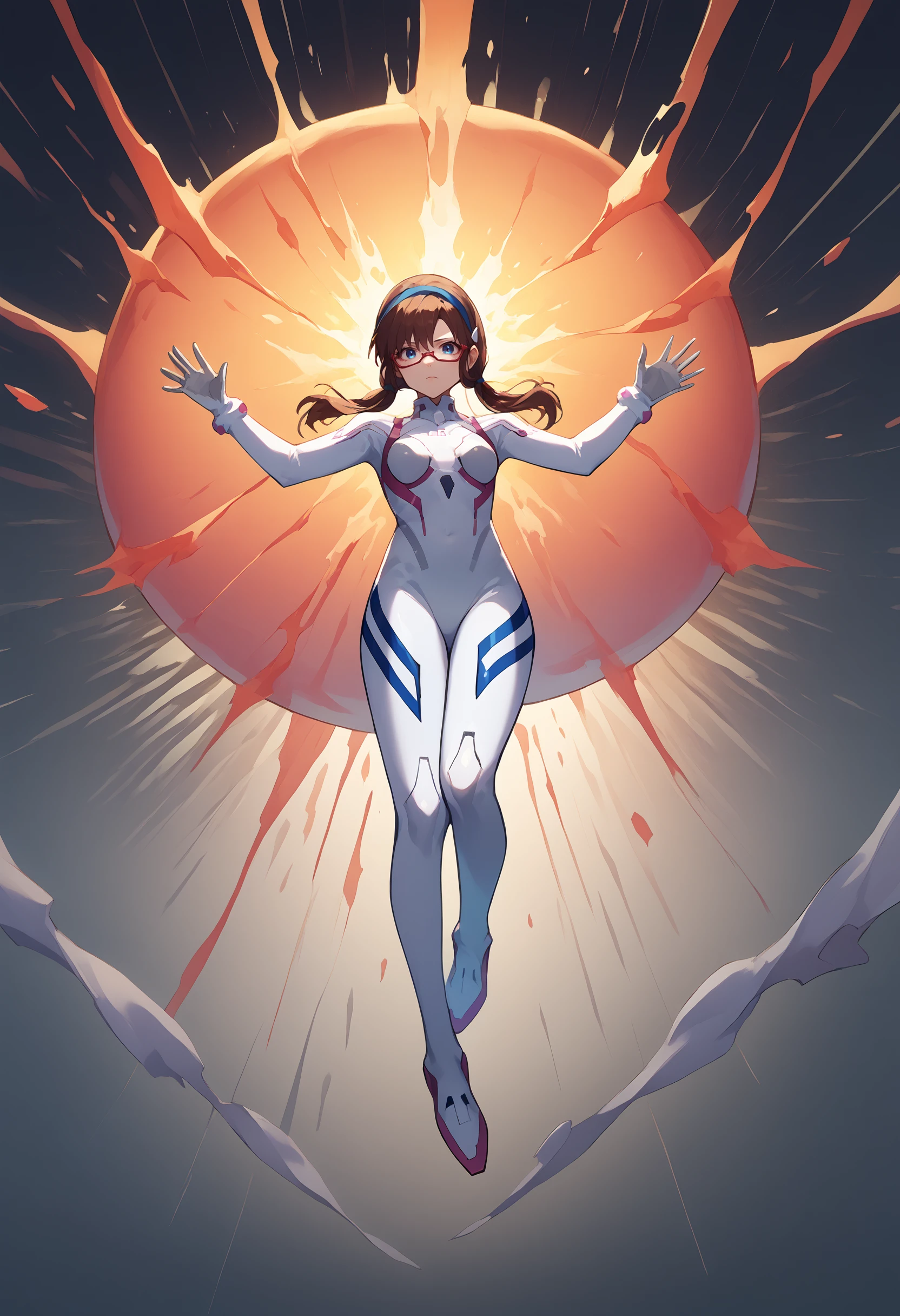 score_9, score_8_up, score_7_up, <lora:Degen_Mari_White_v1:.9> Merge contrasting and vibrant colors in a collision of chaotic energy, with intersecting brushstrokes, splashes, and swirls that create a visually captivating clash of hues mari-white, white plugsuit, numbered, hairband, semi-rimless eyewear, low twintails, brown hair, leg stripes, <lora:abstractDreamwave_v10:0.7> full body, <lora:falling_pony:.5> best_falling
