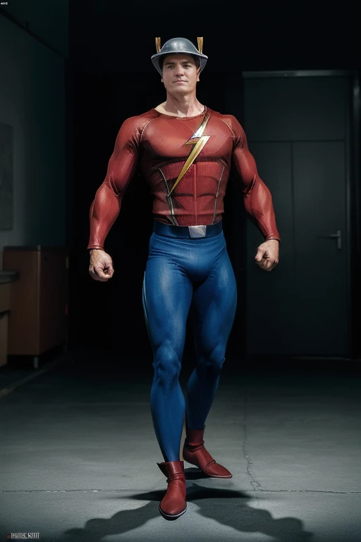 raw photo of <lora:GA_Flash_JGv1:1> GA_Flash_JG, superhero pose, full body, face focus, shallow depth of field, extremely realistic, extremely detailed