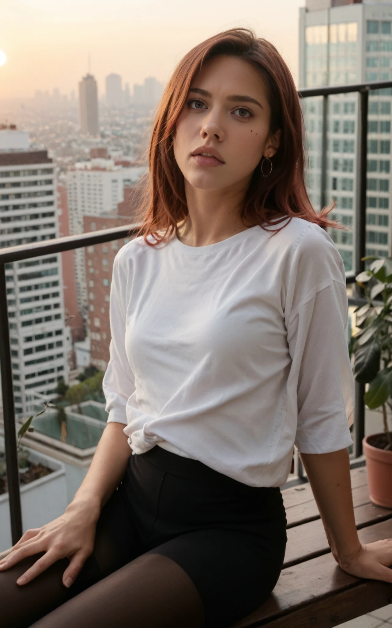 (score_9 score_8_up:0.7), sunset, chiaroscuro, film grain, photo, rating_safe,
1girl, 20yo latina, solo, (angry:0.5),
posing,
black leggings, white baggy shirt,
small breasts, thin, brown gradient red hair, petite,
artificial lighting, dimly lit,
movement, motion blur,
luxurious hotel rooftop, above the city, skyline, potted plants, bench,
<lora:da3_xtract_apoxlon_64:1> apoxlon