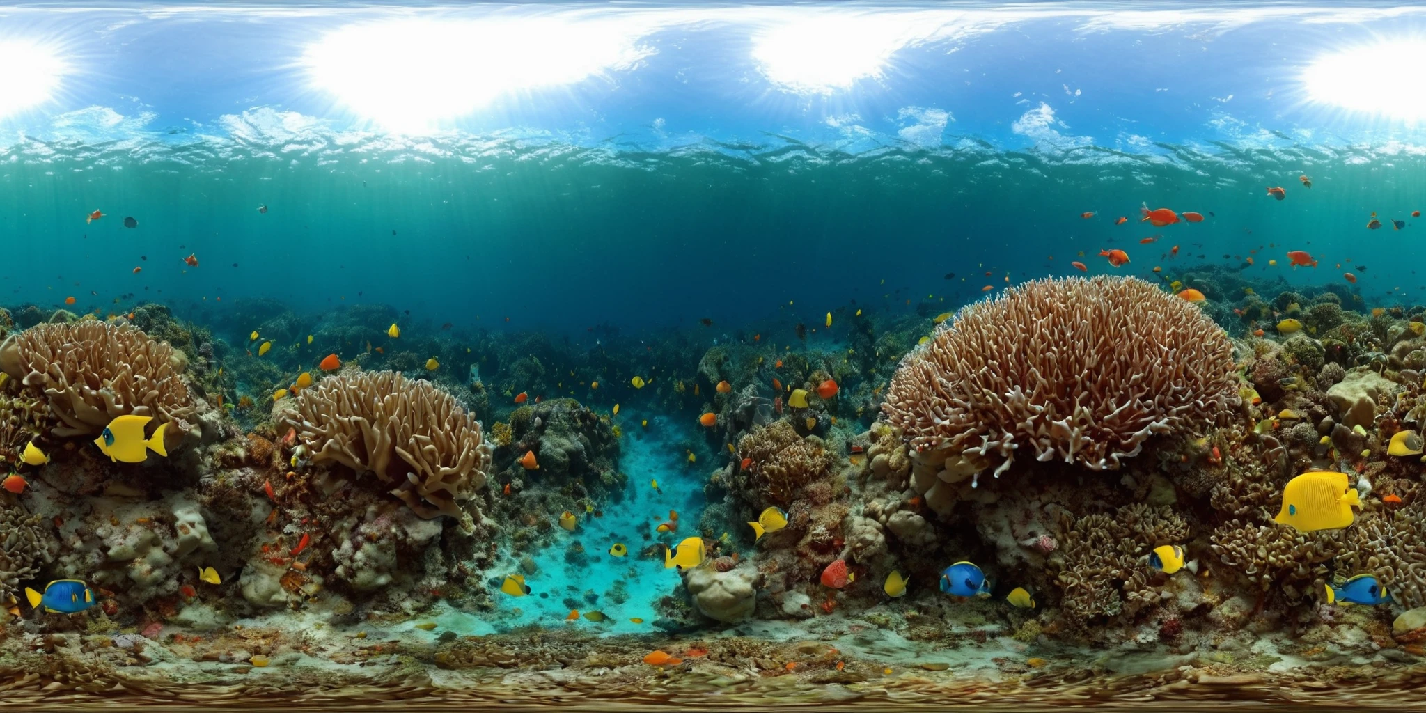 360panorama,<lora:HMSG360æµ·åºä¸çXL-000005:1>,<lora:åå½±XL:1>,Underwater world,Swimming fish,Coral reef exploration,Deep sea,Sunlight filtering through water,No specific artist,Photo-realistic,Fantasy,Digital painting,Nature scene,Vibrant marine colors,High-definition rendering,4K,High detail,