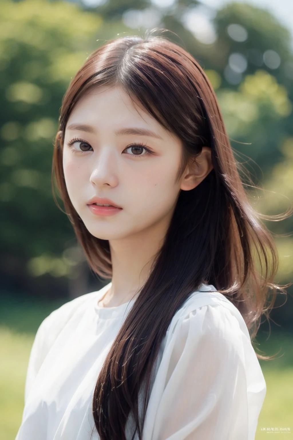 masterpiece,best quality,realisic skin details,portrait,upper body,cute girl,looking to the viewer,asian,pale skin,beautiful,simple background,looking at viewer,white outfit, haerin,<lora:Haerin-01:1.0>,