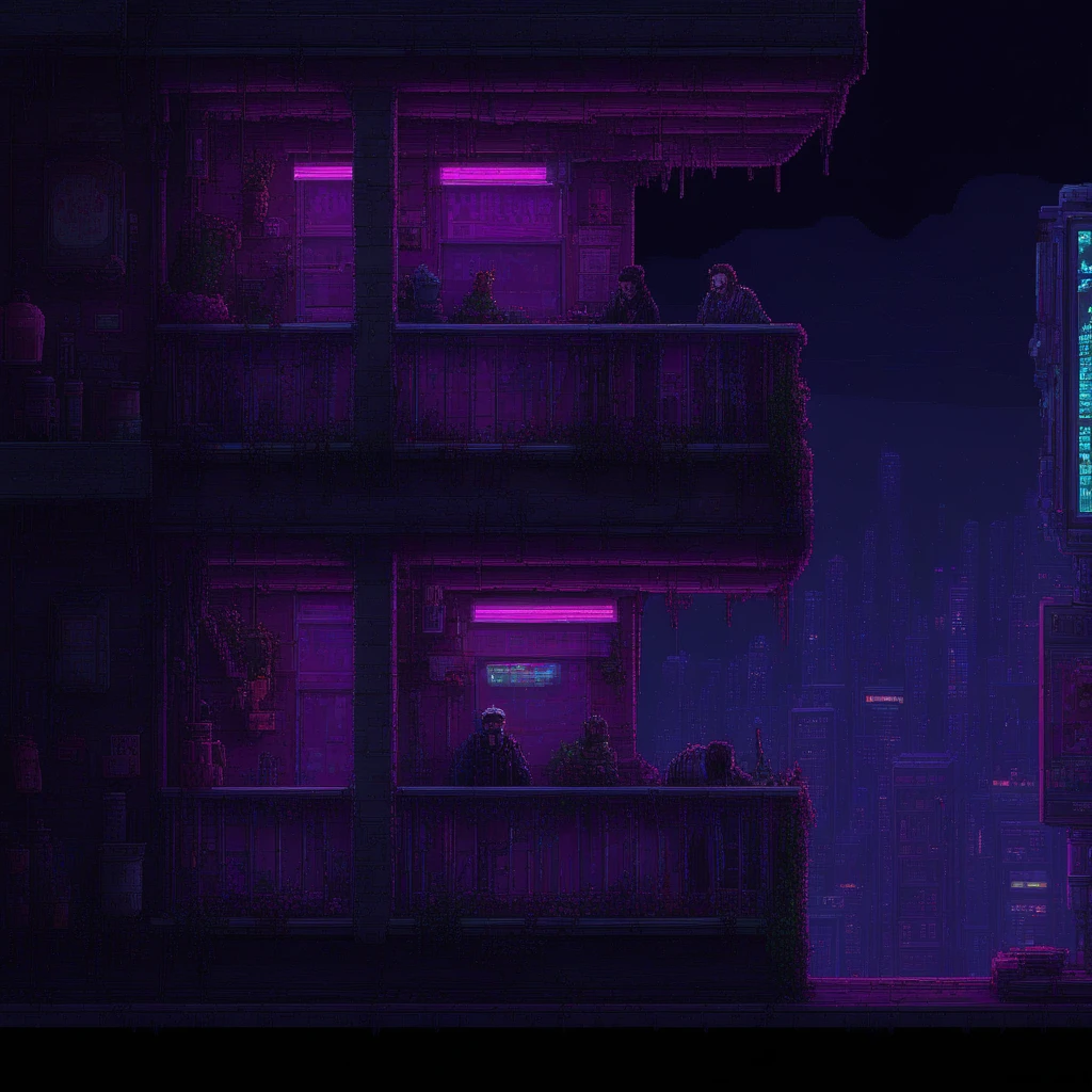 pixel art cyberpunk outside balcony