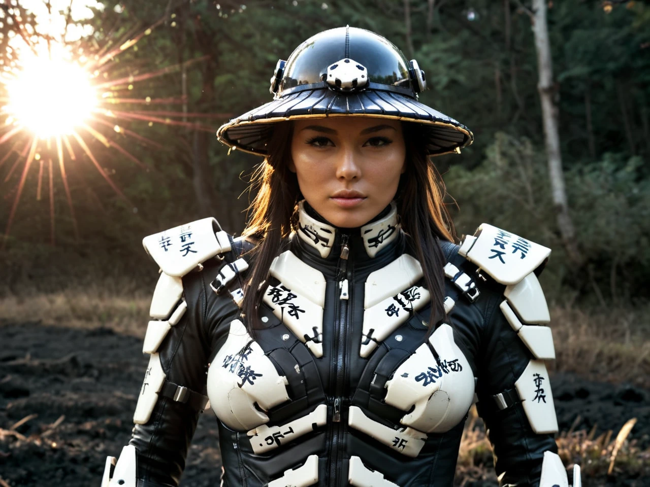 remarkable stylized picture of (Cyborg Samurai assassin:0.7) wearing a high collar motorcycle jacket with japanese writing, fight stance, shoulders implementations of wires and nano Future Tech, Large sedge hat, long hair in wind, weapon, (skull, skeleton, Synthwave sunrise scene with bleaked dark colorful Neon and black details:0.5)
BREAK Gl1tchBasalt  <lora:Gl1tchBasalt-000025:0.95>, abandoned city extraterrestrial landscape with ground made of voronoi-shaped prismatic voxels protruding from black ground in abandoned decaying  city flooded with dense milky-green fog laying on the ground. white-blue voxels
BREAK (from_below:1.2), (realistic raw photograph, shallow depth of field with strong swirly bokeh effect:0.6), analog film grain and analog film physical effects simulation, light leaks and sun flares, ( tessellation:0.9), (surreal ethereal otherworldly scenery:1.15), (lifelike,crisp,precise:1.2), Volumetric lighting, light caustics, sun flares, light leaks and subsurface light scattering