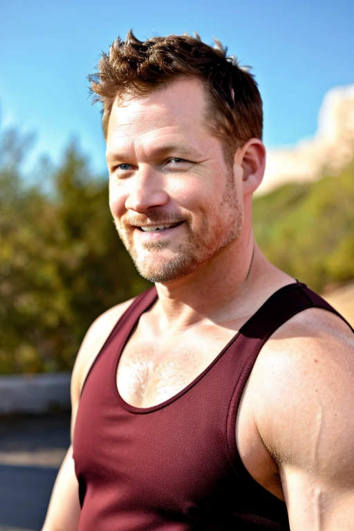 <lora:James_Tupper_Lora-10:0.9>, james tupper, tank top, portrait, outdoor background