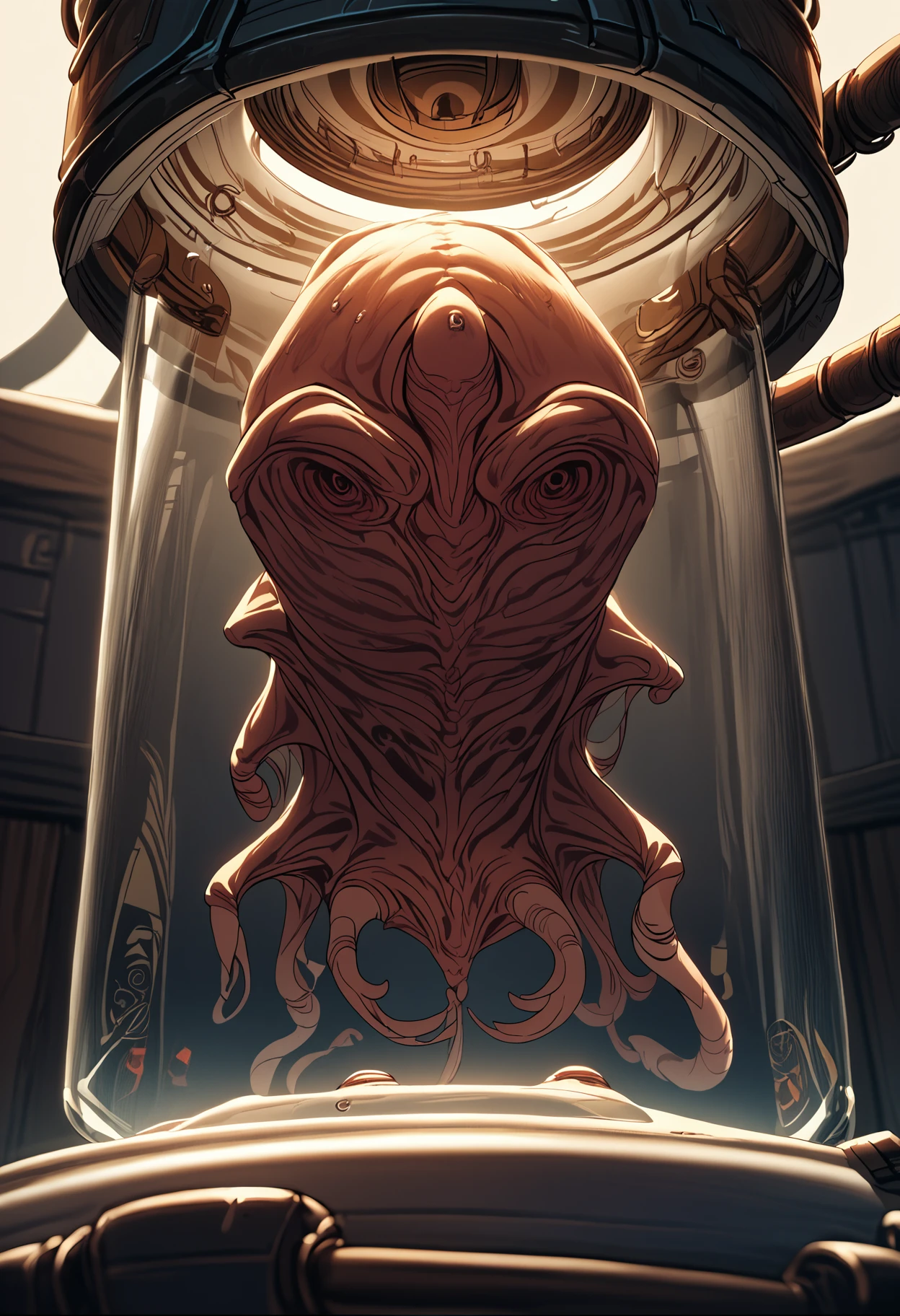score_9, score_8_up, score_7_up,rating_safe,soft shadows,masterpiece,4k,best quality, hires, stasis tank, simple background, small alien, monster, fetal position, vat, tube, inside-stasis, floating, close up,
<lora:Stasis Tank (pony) v1:1.0> <lora:RealisticAnime:0.8>