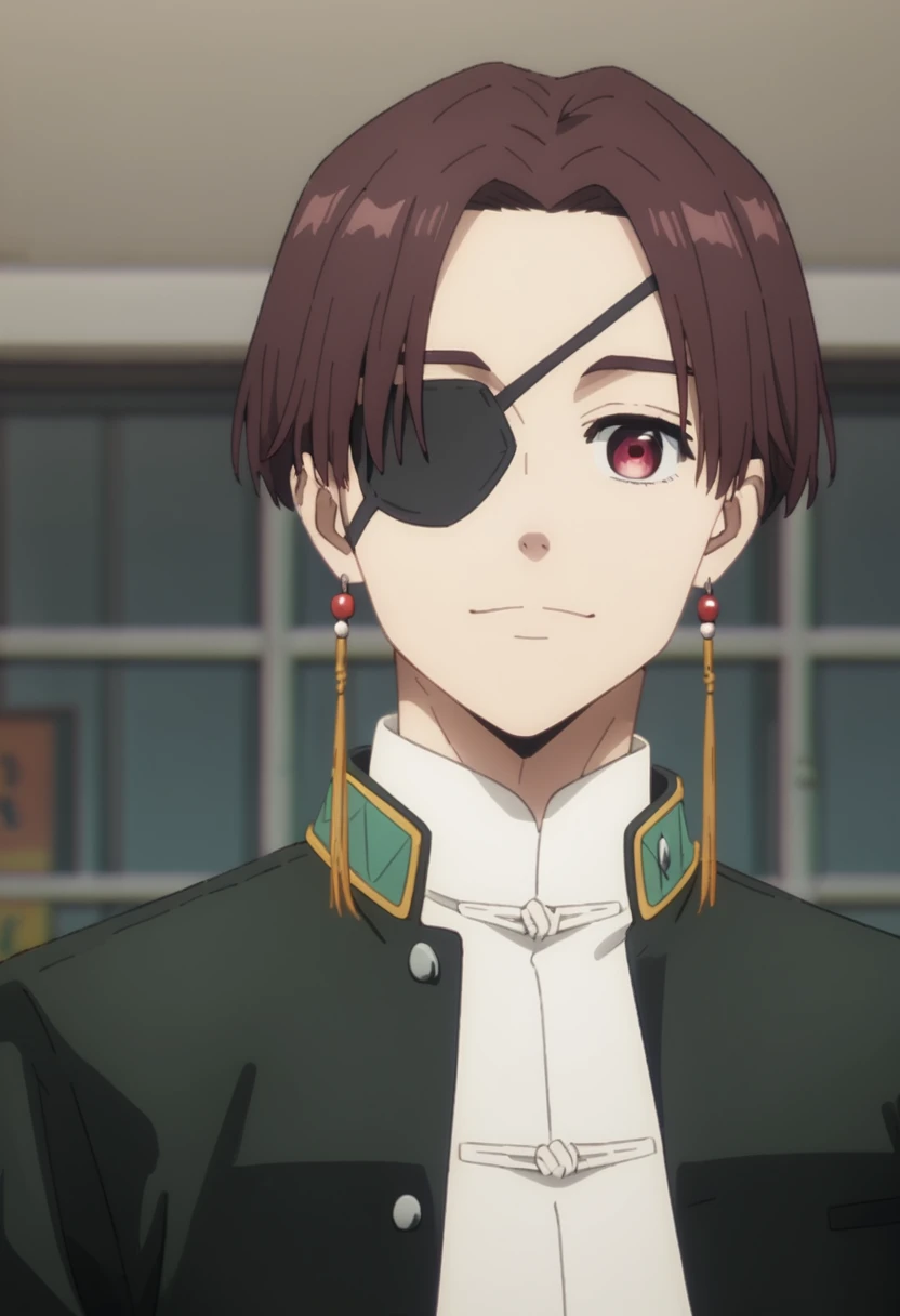 score_9, score_8_up, score_7_up, masterpiece, best quality, amazing quality, best aesthetic, ,absurdres, ,cute, solo,Hayato Suo, brown hair, red eyes, eyepatch, earrings<lora:EMS-371731-EMS:1.000000>