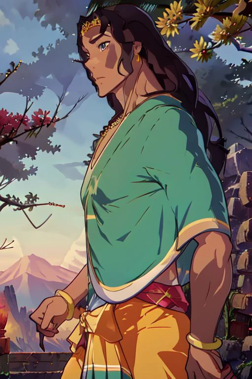 Create a high-quality anime-style image featuring a man standing on a rocky cliff by the sea. The man has black hair, He is dressed in a white shirt, beige pants rolled up at the ankles, and white sneakers. His posture is relaxed, with his hands in his pockets, gazing thoughtfully into the distance.

