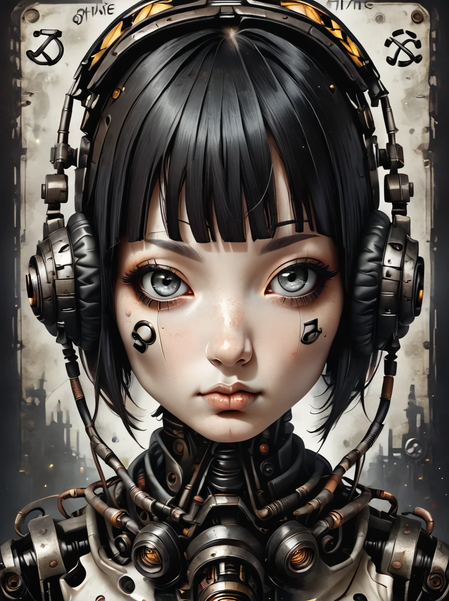 score_9, score_8_up, score_7_up,BREAK overalldetail, <lora:steampunk:0.8>,
steampunk,automaton,, 1girl,robot face, solo, black hair, star (symbol), headphones, lips, short hair, grey eyes, looking at viewer, bangs, blunt bangs,