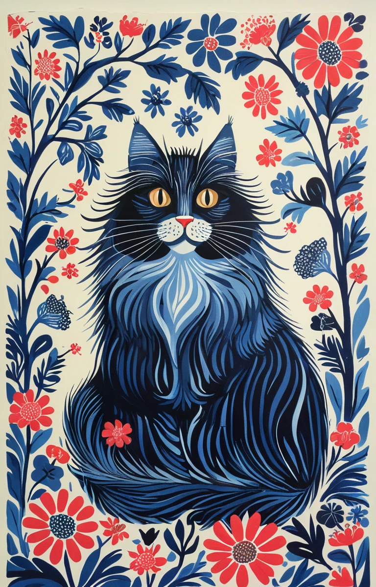 masterpiece,best quality,<lora:tbh151-sdxl:0.8>,illustration,style of Rob Ryan, cute Mainecoon cat