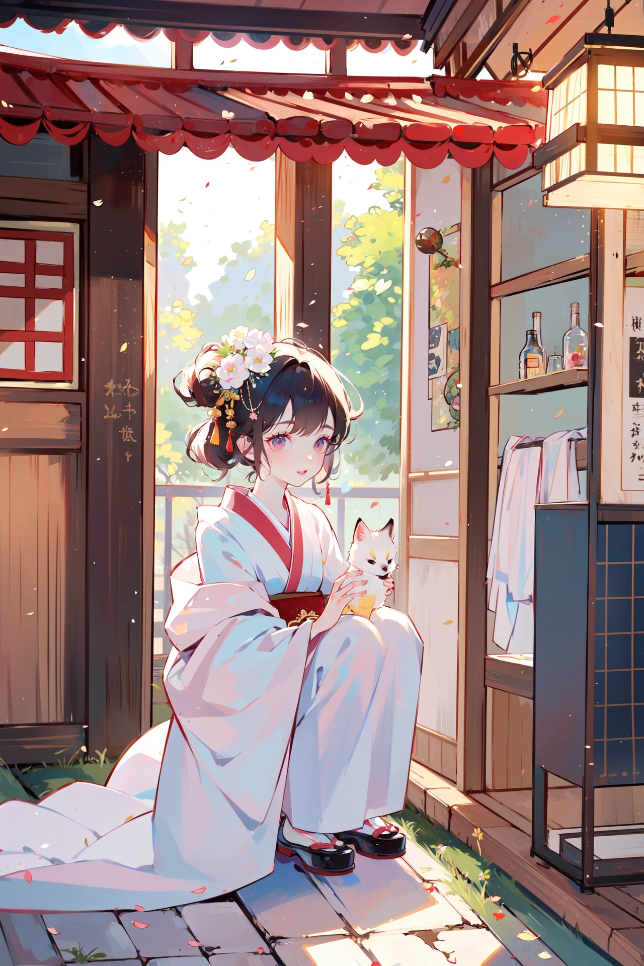 ((best quality, masterpiece, absurbres, super-resolution)), Fox's Messenger, Kimono, Bridal, Shrine