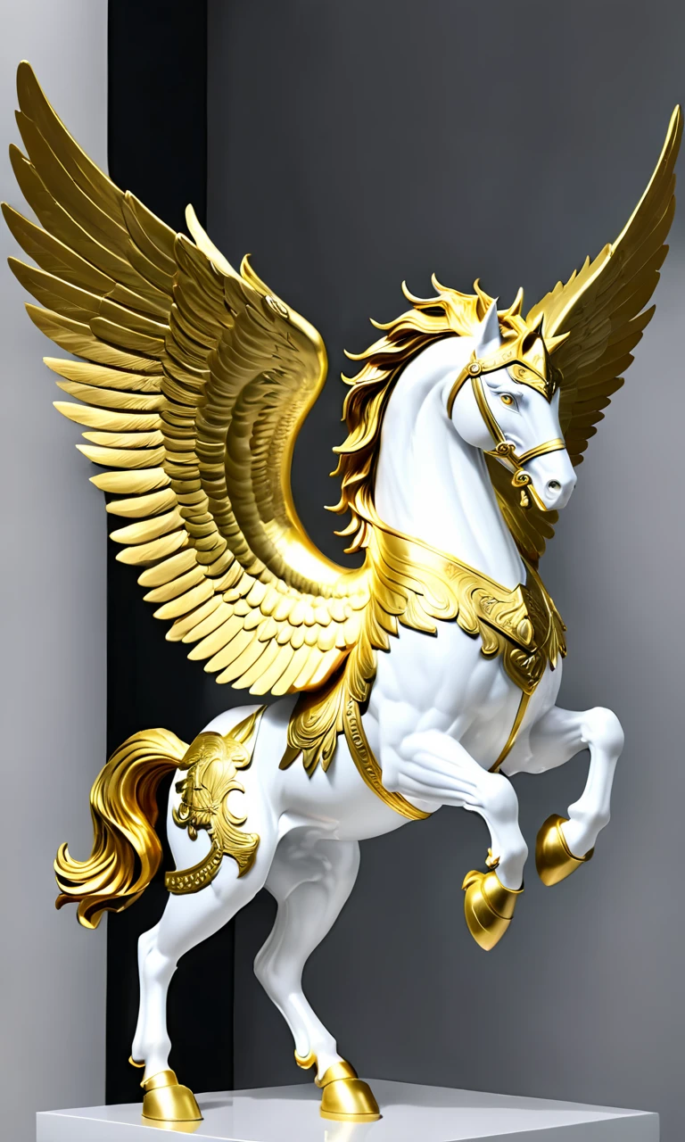 a statue of an armored pegasus, best quality, masterpiece, <lora:cstatuesdxl:0.8>, cstatuesdxl, white and gold,