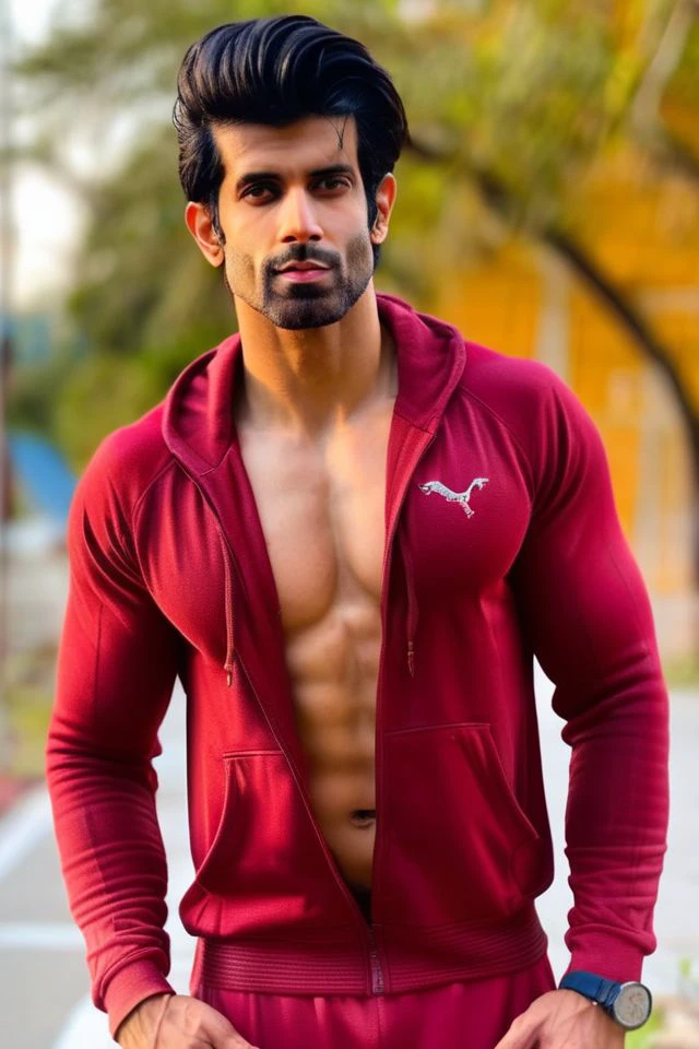 sendhil ramamurthy a man <lora:Namik-Paul_Sendhil-Ramamurthy:1>, realistic photo in a worn ((red tracksuit)), abs, ((light bokeh)), intricate, (steel metal [rust]), elegant, sharp focus, photo by greg rutkowski, soft lighting, vibrant colors, (masterpiece), ((streets)), (detailed face), looking at viewer, light smile, night, walking towards viewer, cinematic lighting, beautiful lighting, cinematic lighting, (hazy filter, film grain:1.2)