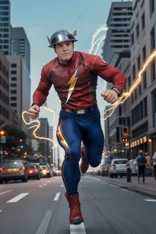 raw photo of <lora:GA_Flash_JGv2:1> GA_Flash_JG, running on a city street, (motion blur, speed lines, crackling electricity:1.1), extremely realistic, extremely detailed