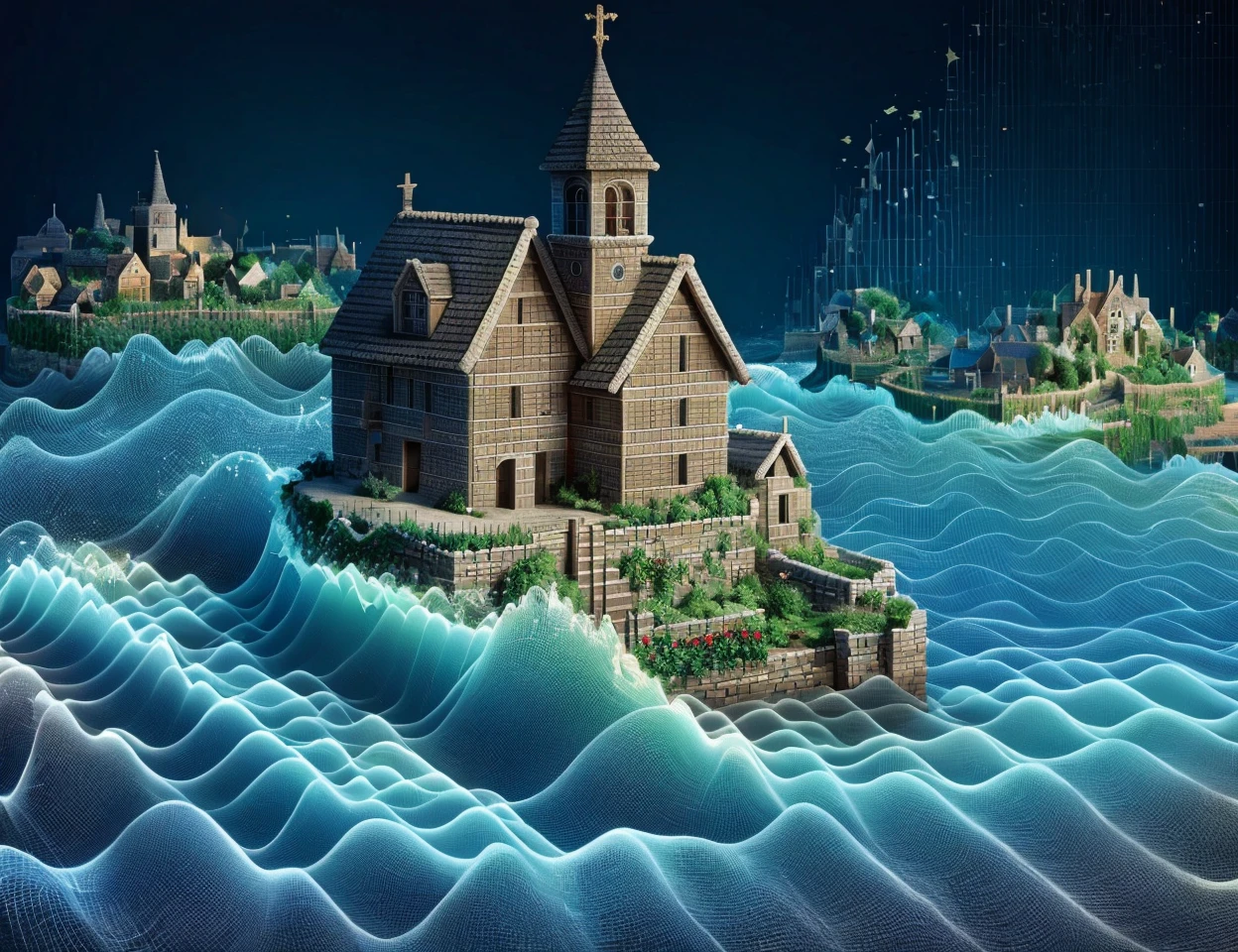 masterpiece, DonMW4v3F0rm5 village parapet ,waveforms <lora:DonMW4v3F0rm5:1>