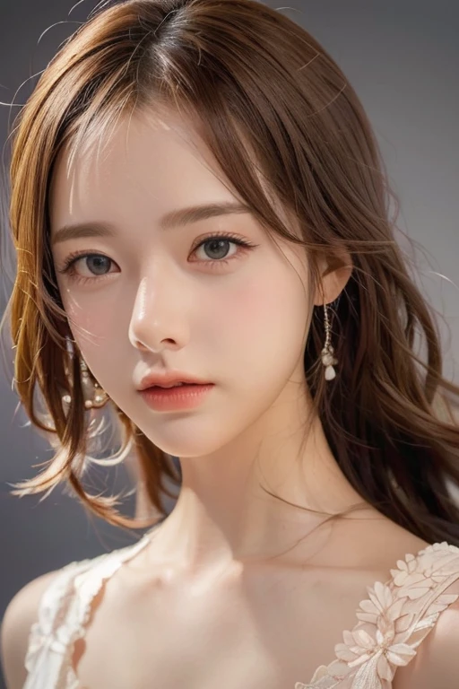 masterpiece, (Best quality:1.3), Raw Photo, realistic, (photorealistic:1.3), 1girl, solo, looking at viewer, portrait, simple gray background, <lora:Kwon_Yi_seul:1>