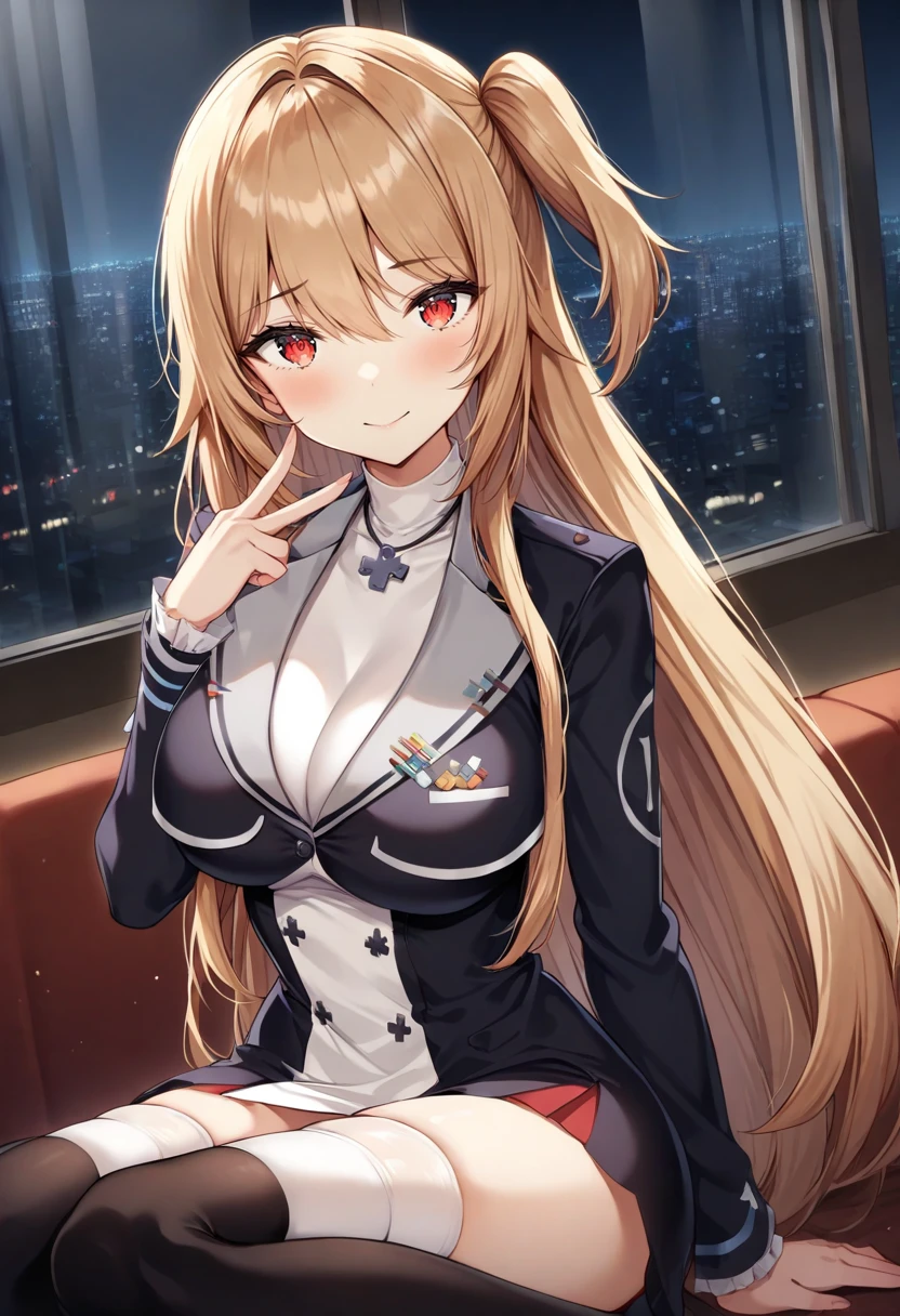 <lora:Kaede:0.8>,1 girl,kaede,upper body,side ponytail,light smile,red eyes,
large breasts,close-up,thighhighs,looking at viewer,
ornate,badroom,floor-to-ceiling windows,night,city,skyscraper,skyline,
sitting,on sofa,v,, (dramatic light:1.5),masterpiece,best quality,very aesthetic,explit,nsfw,absurdres,incredibly absurdres,<lora:add_detail:1>,<lora:- SDXL - vanta-black_contrast_V3.0:0.5>,