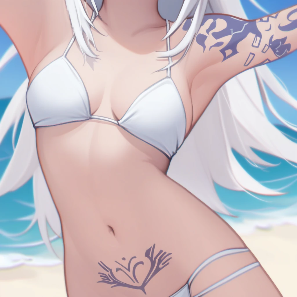 Beautiful silver-haired beautiful girl lying face down on the beach, Tremendous ass, half-nuded, huge buttocks, Inner flesh, open your legs, back-view, Axe marks, Prone posture, Buttock tattoo