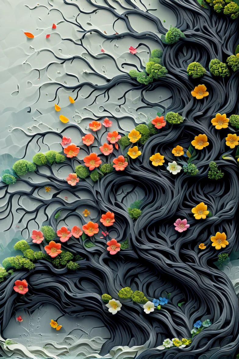 <lora:artfullyTREELUSION_SDXL_V1:1>, arttrlsn,
<lora:artfullyFLOWERTREE_SDXL_V:1>, artflwtr, tree, waterfall, flowers, carved relief