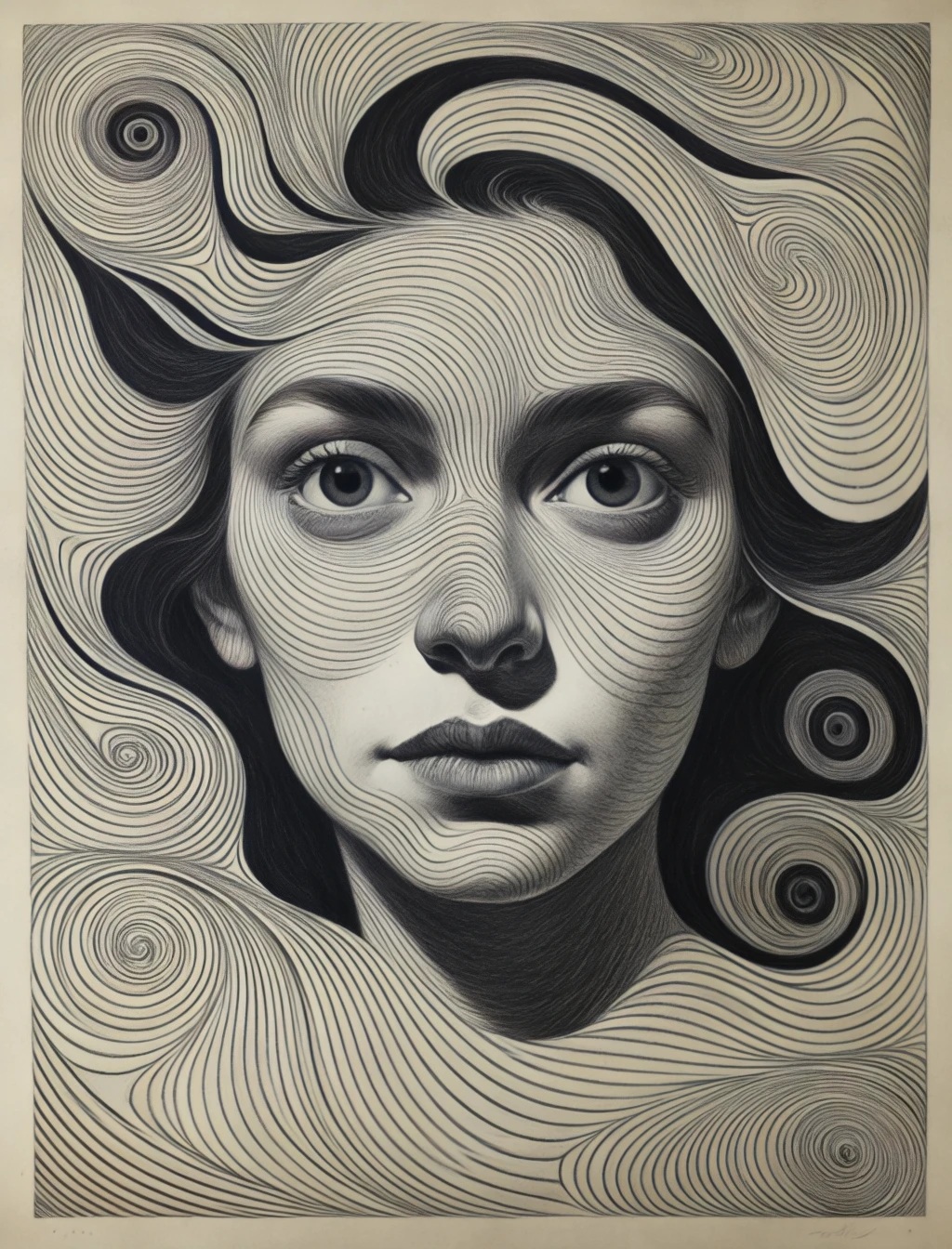 hw_5, portrait of woman with swirls for eyes,