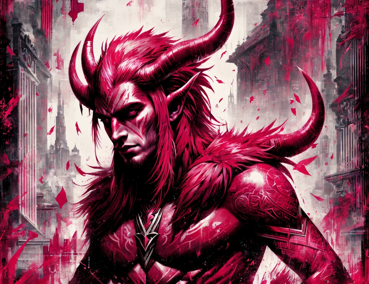 masterpiece, DonM51ck nasnas, embodiment of evil, cunning and charismatic, red skin, devil horns, fantasy, wind,empress,romantic,sunlight filtering,reminiscent,aisles,maintenance,fitness,stormy,wonderous , <lora:DonM51ck-000008:1>