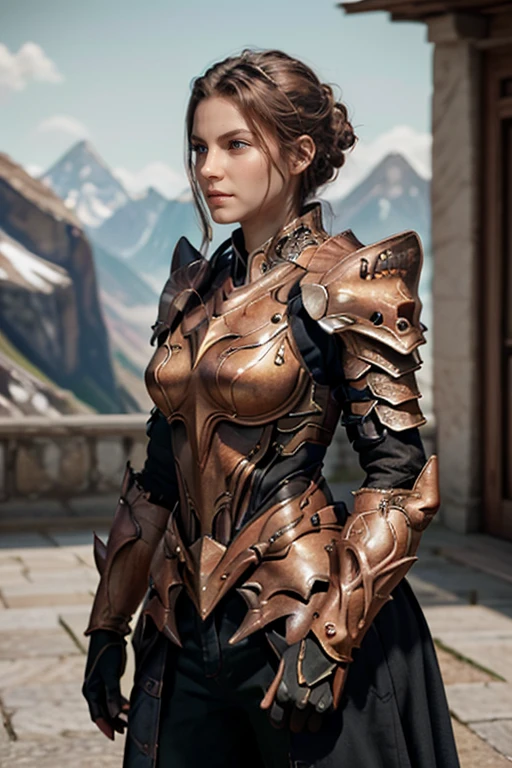 <lora:HXarmour_067:0.7>,MOUNTAIN,Hands in Pockets,, hxarmour,1girl,(light brown armour:1.3),, ultra-detailed,extremely delicate and beautiful,(by exquisite colors block),masterpiece,best quality,unreal engine 5 rendering,movie light,movie lens,movie special effects,detailed details,HDR,UHD,8K,CG wallpaper,