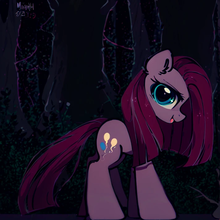 grimdark, solo, pinkie pie, pinkamena diane pie, pony, mare, looking at you, dark forest, creepy forest, artist:mirtash, artist:selenophile