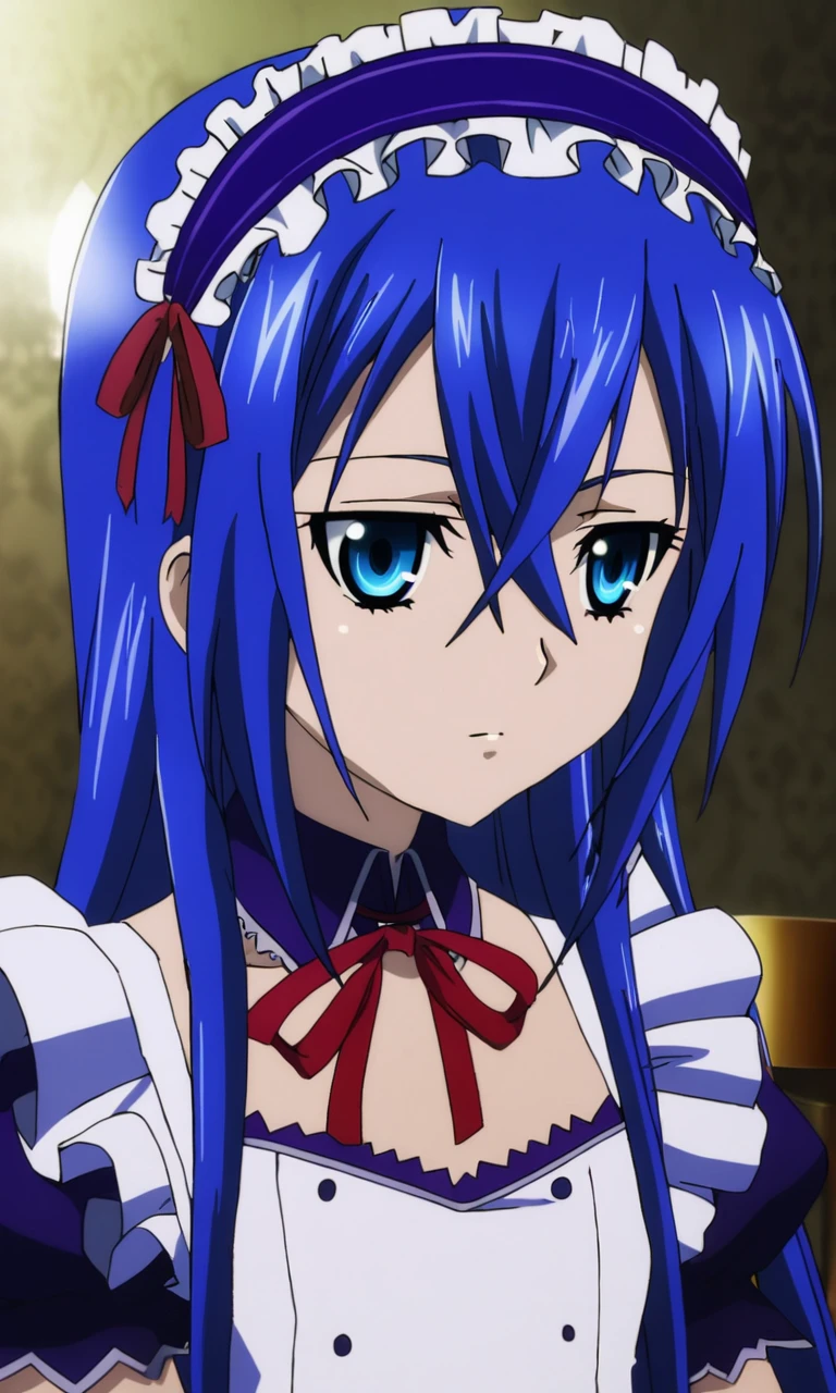 astarte\(strike the blood\),1girl,blue eyes,blue hair,straight hair,hair between eyes,long hair,flat chested,maid dress,red ribbon,apron, astarte\(strike the blood\),1girl,blue eyes,blue hair,straight hair,hair between eyes,long hair,flat chested,maid dress,red ribbon,apron, highly detailed, very beautiful, appealing, dramatic light, sharp focus, romantic, artistic, fine detail, intricate, innocent, enhanced, loving, pretty, attractive, cinematic