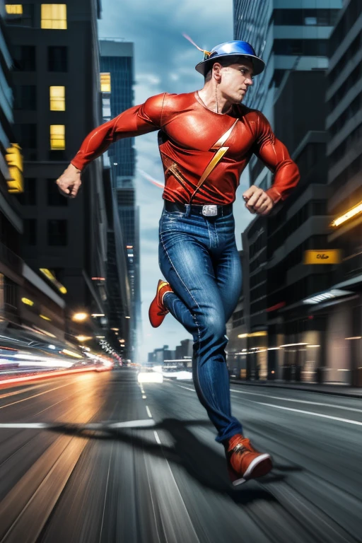 raw photo of <lora:GA_Flash_JG-10:1> GA_Flash_JG, running on a city street, (motion blur, speed lines, crackling electricity:1.1), extremely realistic, extremely detailed