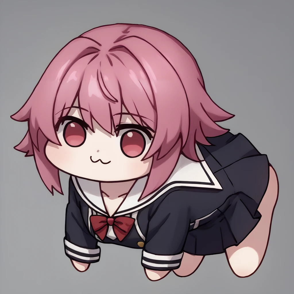 score_9, score_8_up, score_7_up, source_anime, OnoeSerDef, short hair, pink hair, short hair with long locks, school uniform, black dress, white sailor collar, long sleeves, red bow, <lora:OnoeSerika_XLPD:1>, <lora:Doro_X_PDXL_V1:1> doro, creature, :3, chibi, no humans, white skin, four legs, solid circle eyes, no pupils