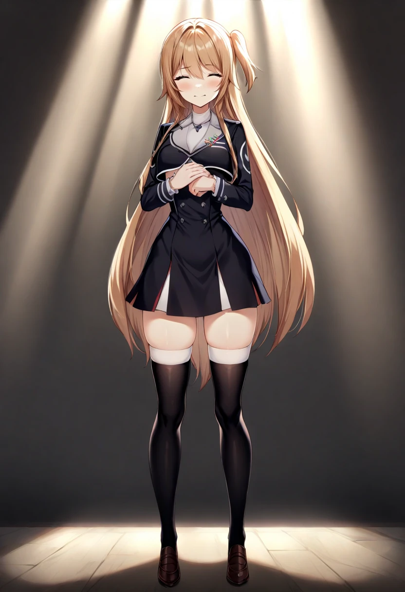 1 girl,kaede,<lora:Kaede:0.8>,full body,standing,black thighhighs,smile,, (dramatic light:1.5),masterpiece,best quality,very aesthetic,explit,nsfw,absurdres,incredibly absurdres,<lora:add_detail:1>,<lora:- SDXL - vanta-black_contrast_V3.0:0.4>,