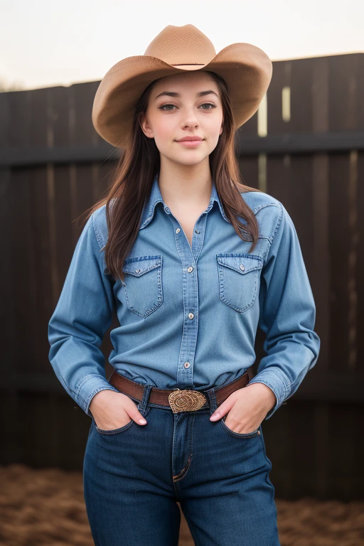 DEN_rayeroze_OF,
(country beauty posing against a wooden fence with a plaid shirt and jeans and a cowboy hat, cow girl, country girl, cow girl:1.2),
bokeh, f1.4, 40mm, photorealistic, raw, 8k, textured skin, skin pores, intricate details <lora:epi_noiseoffset2:1>, epiCRealism <lora:ClothingAdjuster3:-1>