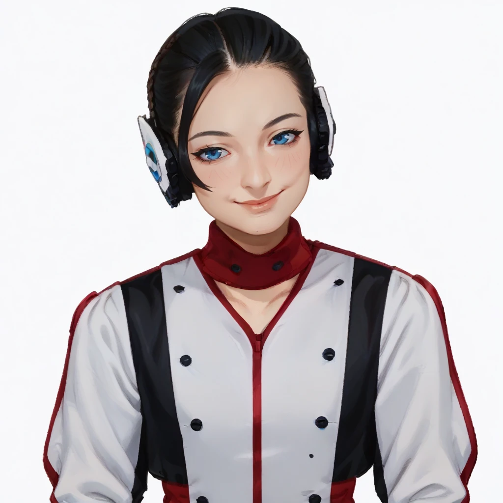 score_9, score_8_up, score_7_up, score_6_up, score_5_up, score_4_up, BREAK shesta (kamen rider 01), black hair, 1girl, robot ears, blue eyes, smile, long sleeves, standing, plain white background, <lora:Shesta__Kamen_Rider_01_r2-000002:1> <lora:Lunas-Porqueloin-SDXL-A1:1>