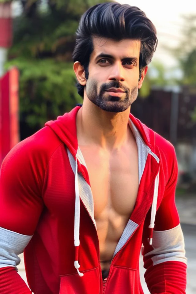 sendhil ramamurthy a man <lora:Namik-Paul_Sendhil-Ramamurthy:1>, realistic photo in a worn ((red tracksuit)), abs, ((light bokeh)), intricate, (steel metal [rust]), elegant, sharp focus, photo by greg rutkowski, soft lighting, vibrant colors, (masterpiece), ((streets)), (detailed face), looking at viewer, light smile, night, walking towards viewer, cinematic lighting, beautiful lighting, cinematic lighting, (hazy filter, film grain:1.2)