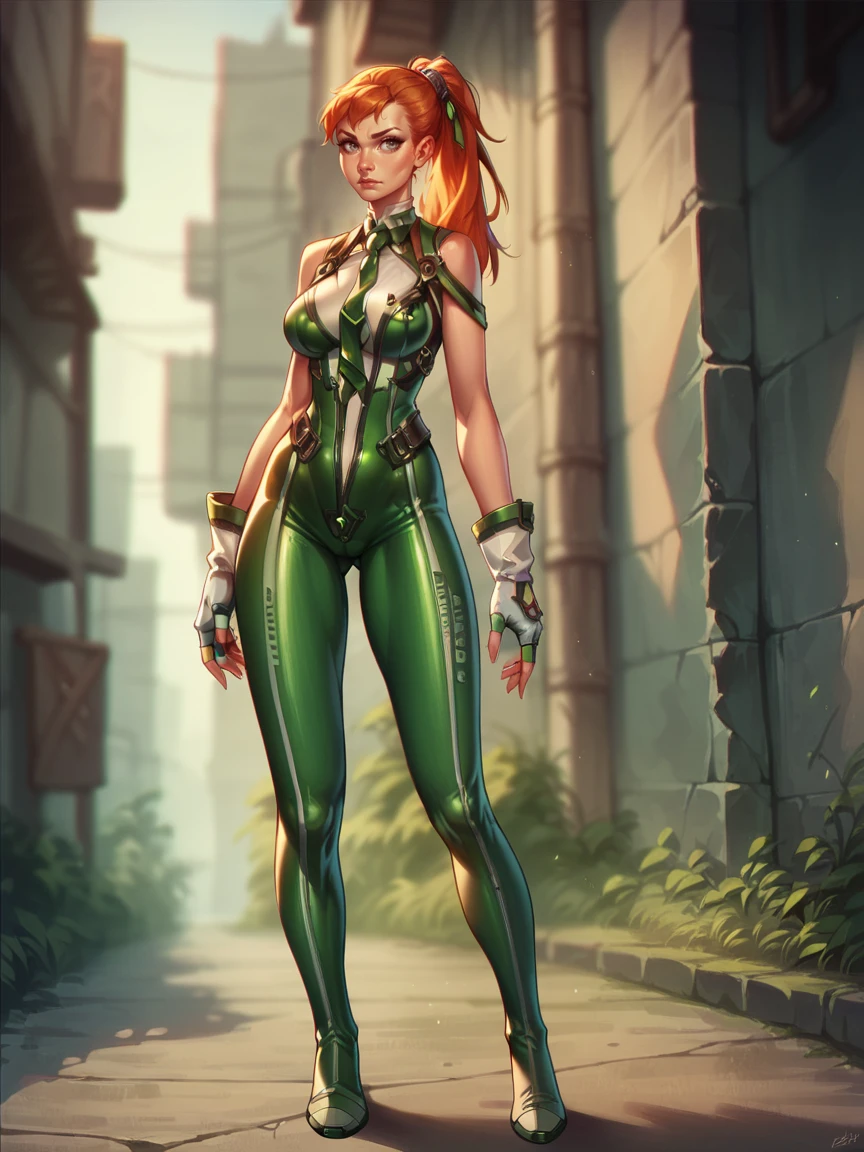 score_9, score_8_up, score_7_up, score_6_up, detailed, 1girl, <lora:st3ll4rb1XLP:0.9> bodysuit, st3ll4rb1, fingerless gloves, ginger, grey eyes, large breasts, full body, gloves