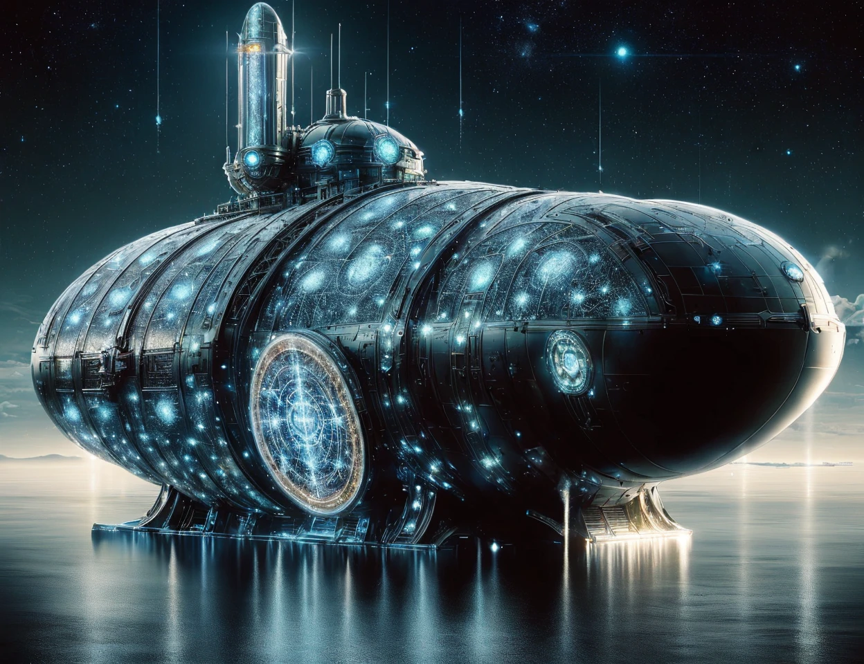 masterpiece, awesome quality, cinematic lighting, detailed, DonMT3chC057ruc7s spaceport corbel,submarine , <lora:DonMT3chC057ruc7s:1>