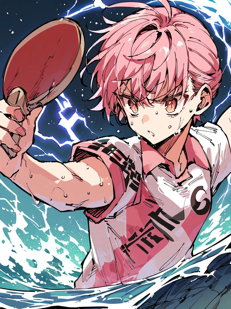 score_9,score_8_up,score_7_up,source_anime,1girl,<lora:ping-pong_pony:1>,ping-pong,upper body,sweat,wave,pink hair,night sky,lightning