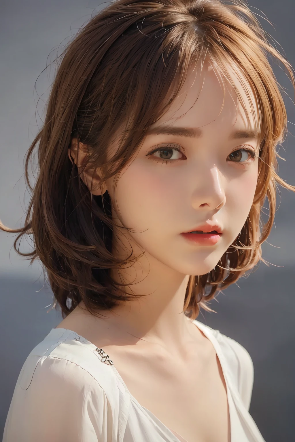 masterpiece, (Best quality:1.3), Raw Photo, realistic, (photorealistic:1.3), 1girl, solo, looking at viewer, portrait, simple gray background, <lora:Kwon_Yi_seul:1>