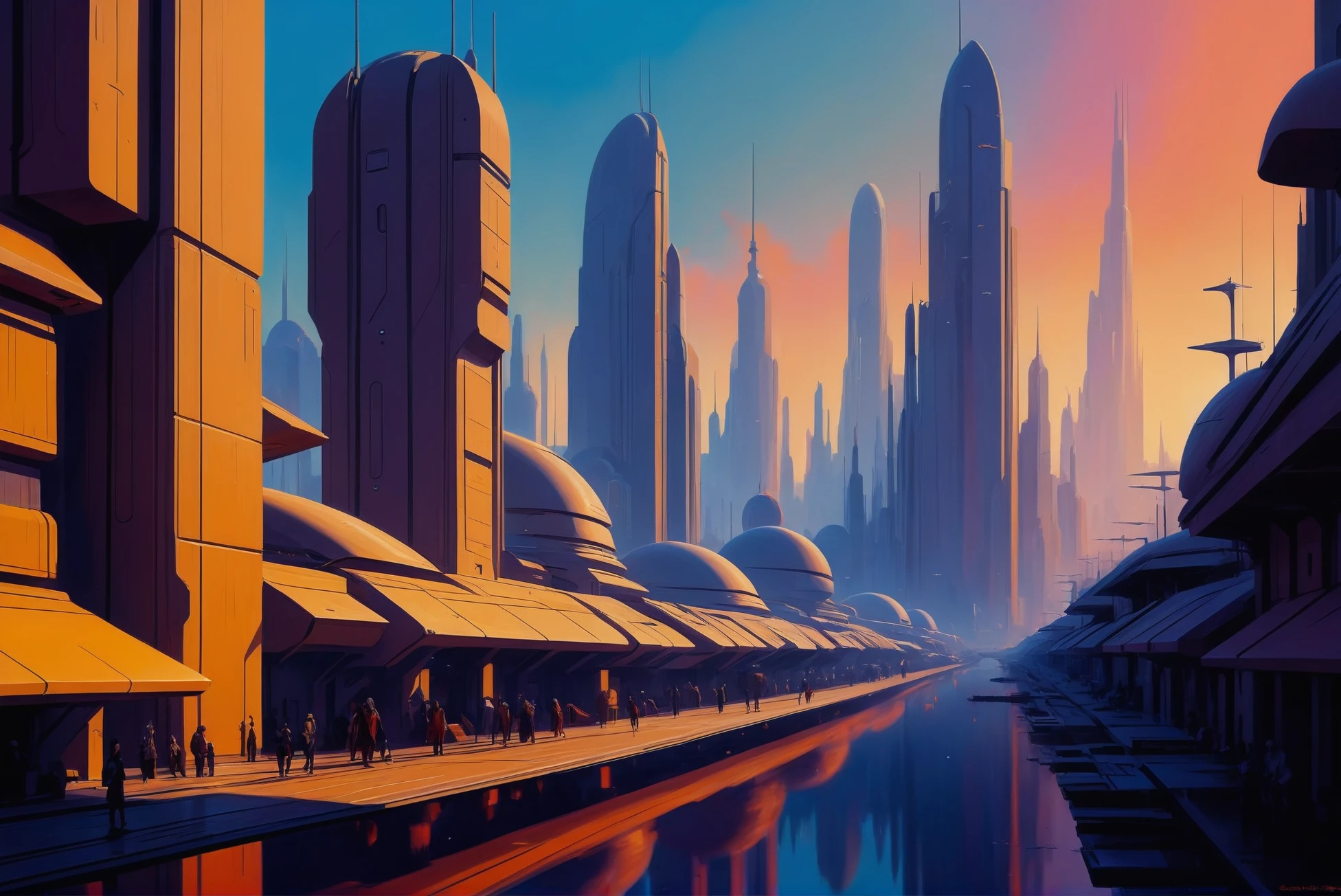 digital painting, scifi city, a techno-pessimist,utopian fantasy city outside of time, masterpiece, by Christophe Lautrette<lora:EnvyStarlightScifiAesthetic13:1>