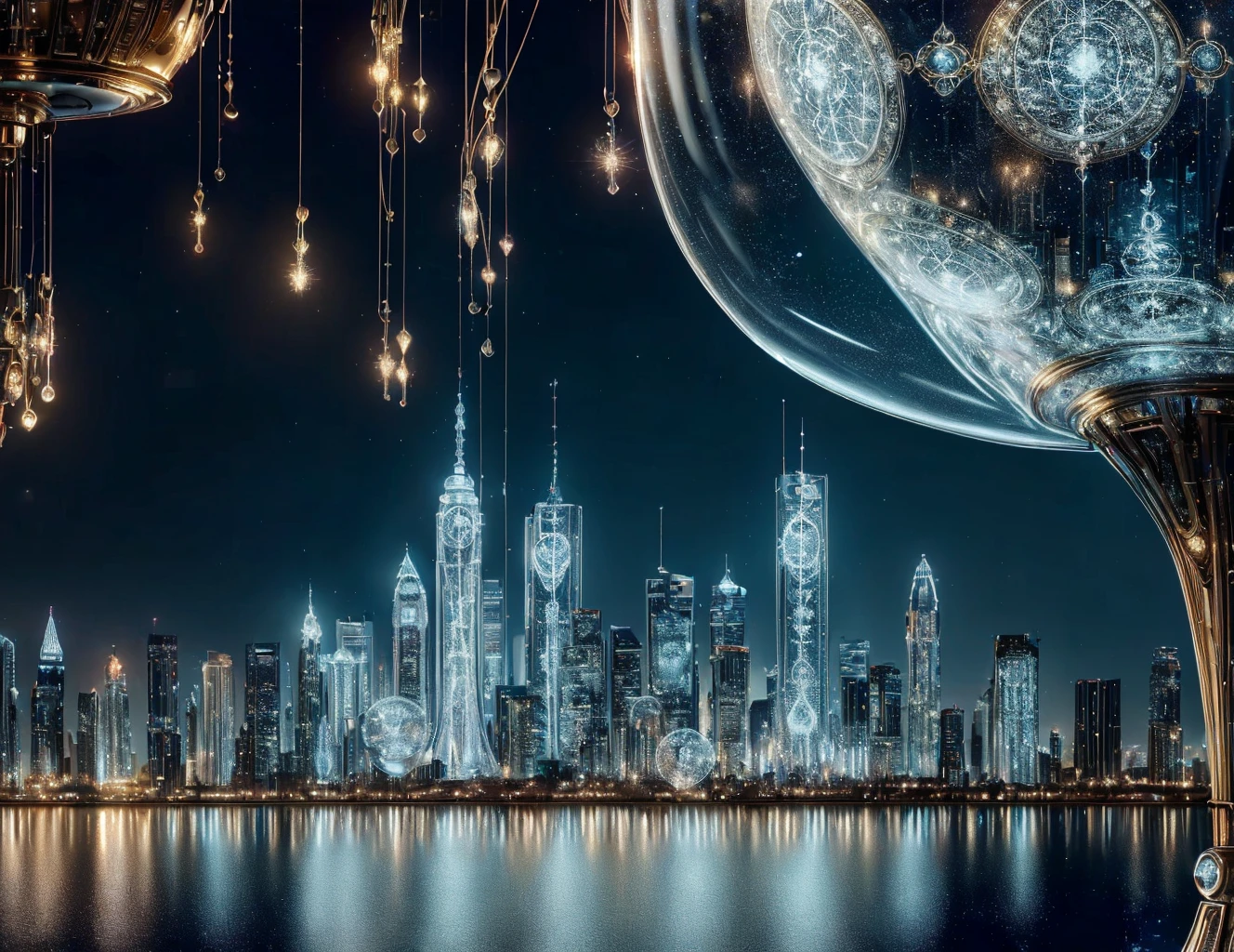 masterpiece, awesome quality, cinematic lighting, detailed, DonMT3chC057ruc7s valentines day, cartoon, elegant, string lights, champagne glasses, city skyline, candlelit bubble bath for two, moonlit , scifi, tech, futuristic <lora:DonMT3chC057ruc7s:1>