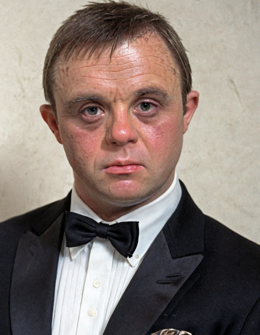 <lora:Chromosome+:0.85>, down syndrome, adult, undercover spy, 007, james bond