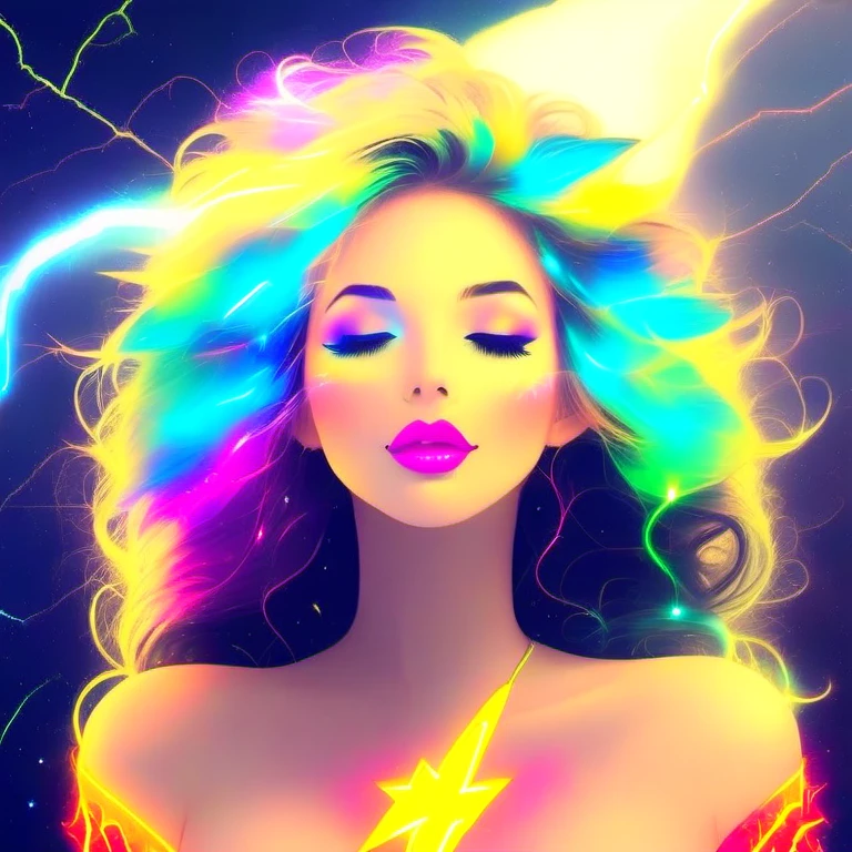 lighting_thunder, 1girl,solo,long hair,breasts,closed eyes,upper body,nude,parted lips,lips,makeup,glowing,electricity,glowing hair <lora:electricity:1>