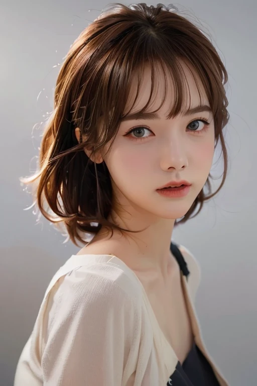 masterpiece, (Best quality:1.3), Raw Photo, realistic, (photorealistic:1.3), 1girl, solo, looking at viewer, portrait, simple gray background, <lora:Kwon_Yi_seul:1>