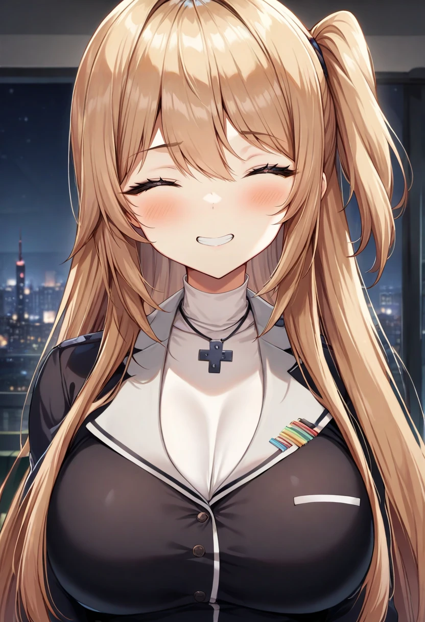 <lora:Kaede:0.8>,1 girl,kaede,upper body,side ponytail,face focus,breast focus,closed eyes,grin,
large breasts,straight-on,close-up,thighhighs,looking at viewer,
ornate,badroom,floor-to-ceiling windows,night,city,skyscraper,skyline,
standing,, (dramatic light:1.5),masterpiece,best quality,very aesthetic,explit,nsfw,absurdres,incredibly absurdres,<lora:add_detail:1>,<lora:- SDXL - vanta-black_contrast_V3.0:0.5>,