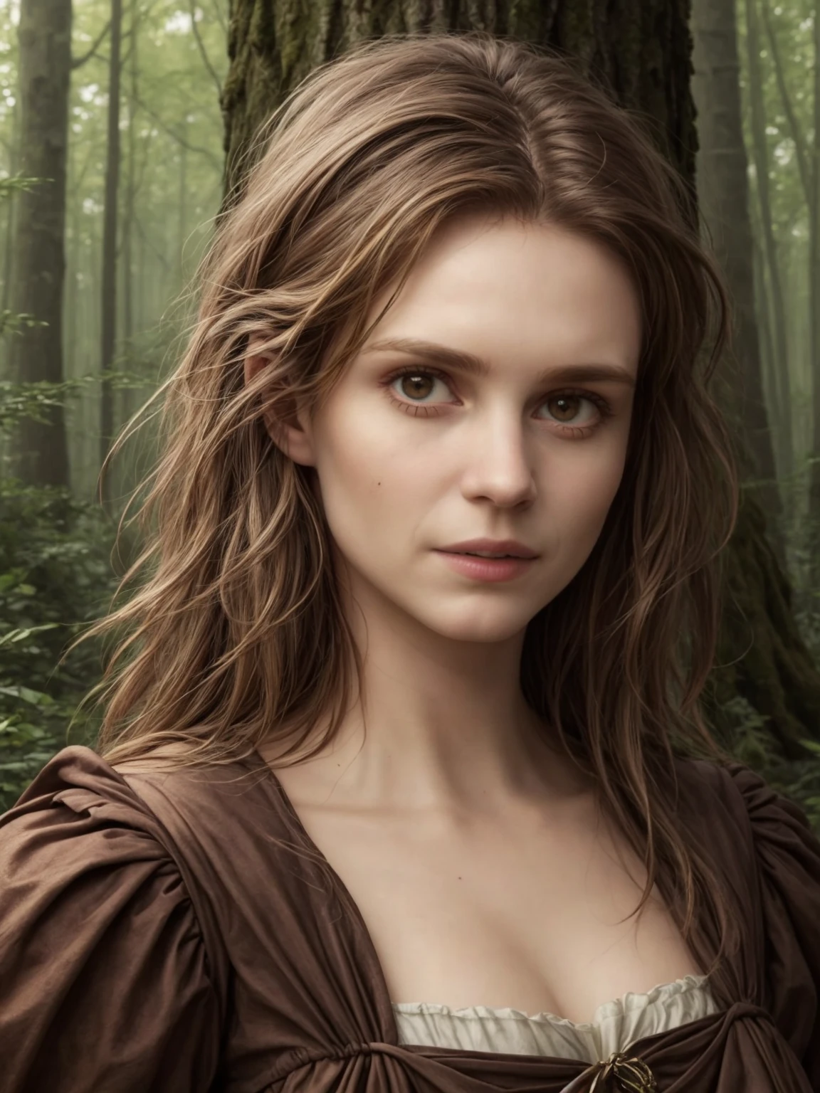 <lora:add_detail:0.5>, <lora:Katja_V1:0.8>, artistic, 1woman, best quality, realistic face, looking at viewer, solo, portrait, renaissance outfit, in forest