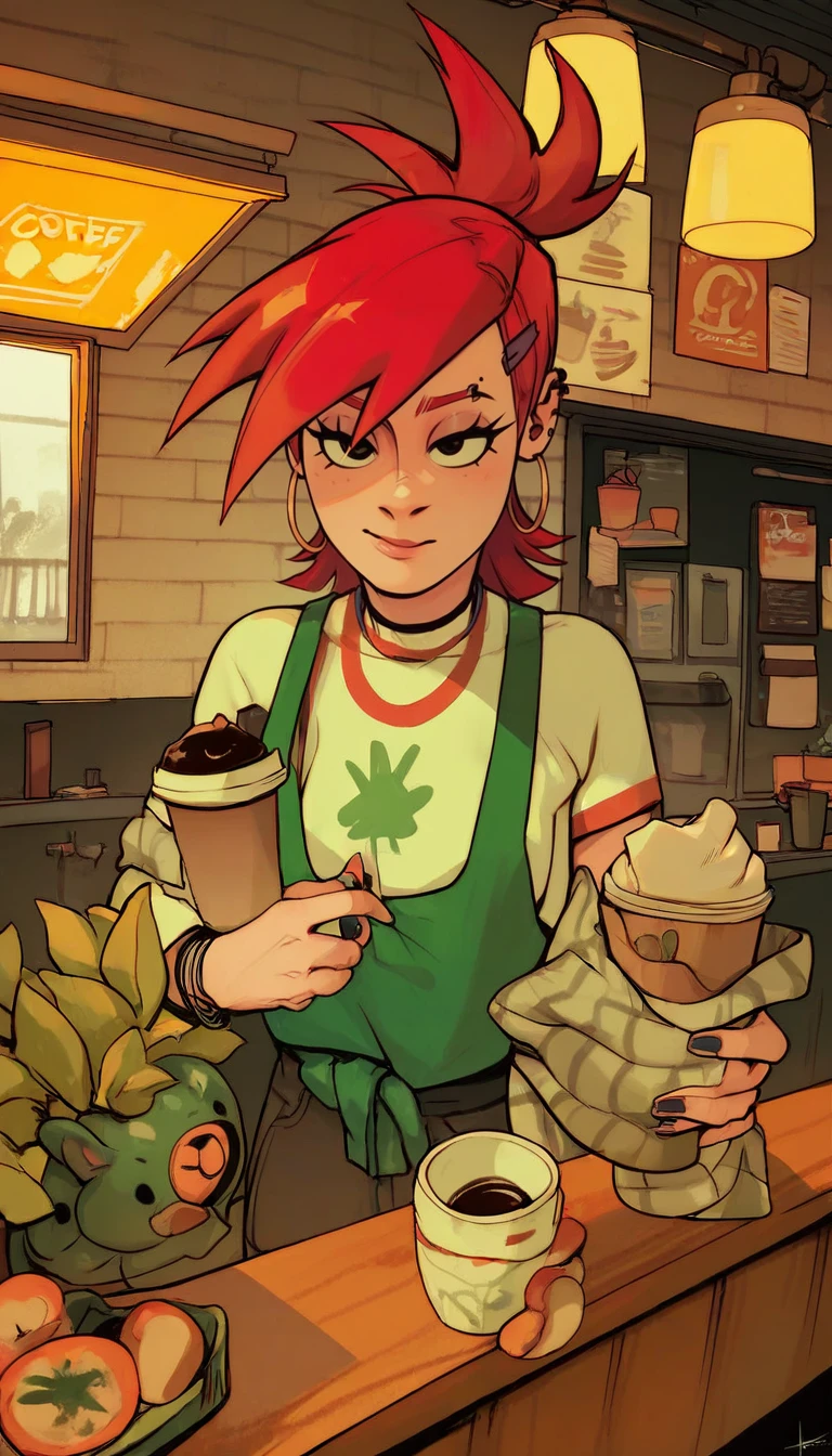 zPDXL, score_9, score_8_up, score_7_up, score_6_up, score_5_up, score_4_up, frankie foster from Foster's Home for Imaginary Friends holding a cup of coffee in a coffee shop, <lora:picolo:1>