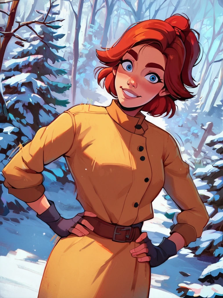score_9, score_8_up, score_7_up, score_6_up, AnastasiaXLP, short hair, red hair, blue eyes, yellow dress, ponytail, fingerless gloves, motion lines, smile, curvy, looking at viewer, cowboy shot, dynamic pose, solo, dutch angle, front, sexy, sexually suggestive, from above, open clothes, winter, forest, hand on own hip, nervous smile, screemcap,
<lora:AnastasiaXLP_character:1>