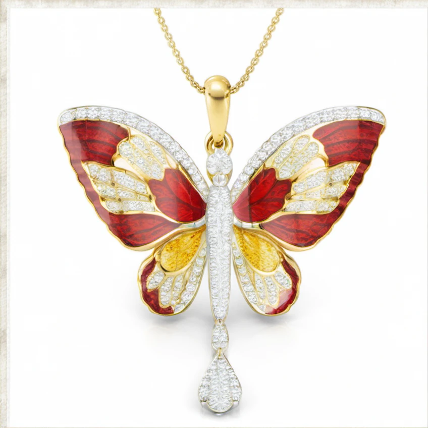 chain, bug, butterfly, red and yellow butterfly<lora:diamond:1>