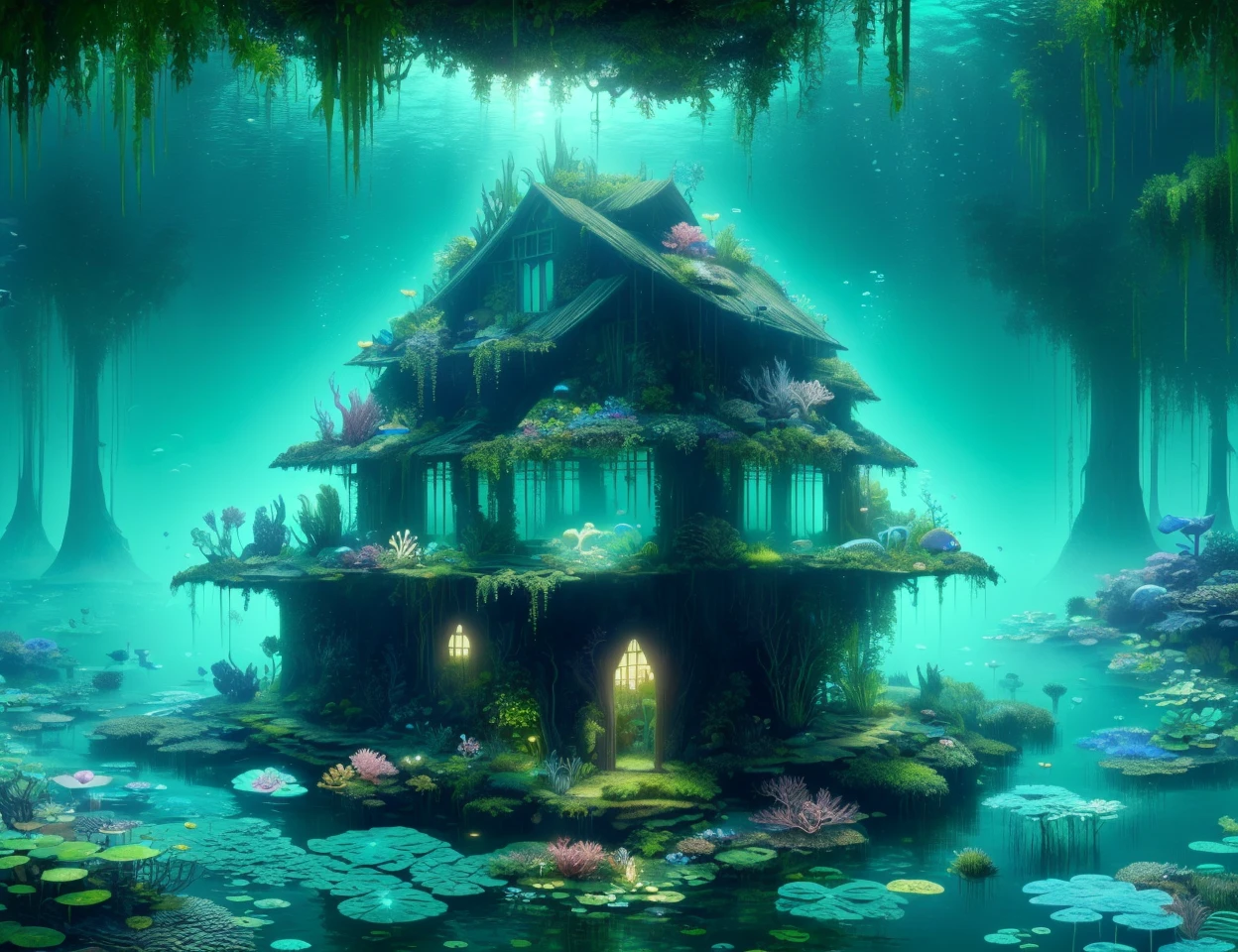 DonM1nn3rB34uty underwater base abode in wetland biome <lora:DonM1nn3rB34uty:0.8>