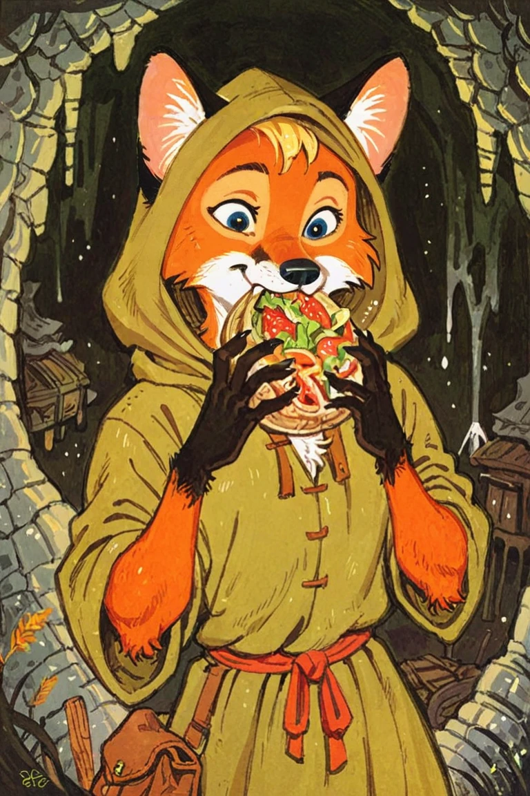 anthro fox girl,blonde hair,Robin Hood,(solo:1.5),cave,
Trepenok,cape,hood,portrait, Eating boxed lunch
<lora:Trepenok:0.8>
<lora:age_slider_v4:-3> <lora:Perfect Hands:1>, score_9, score_8_up, score_7_up, score_6_up, score_5_up, score_4_up,zPDXL